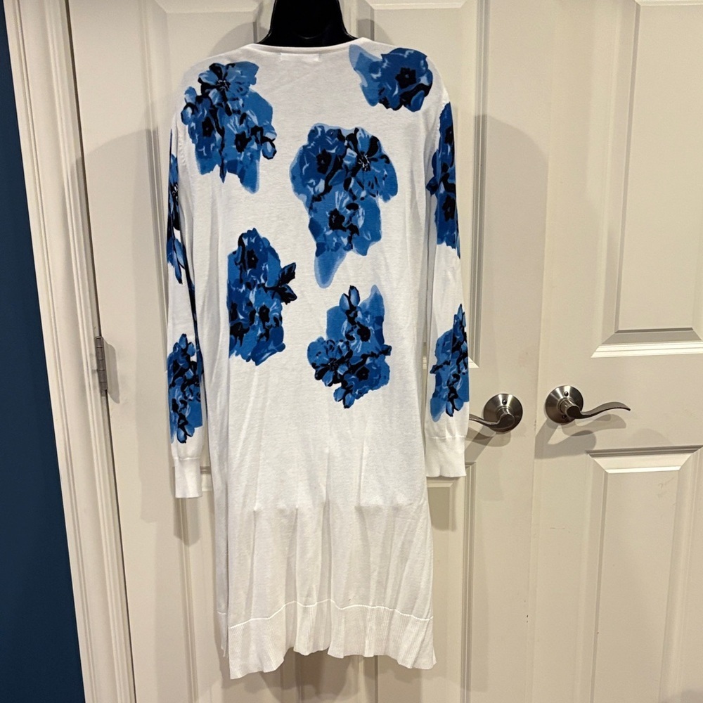 Relativity XL long Cardigan sweater with Blue and Black Flowers - Picture 3 of 6